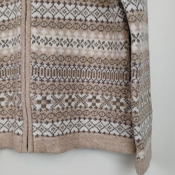 Susan Bristol Fair Isle Full Zip Faux Fur Collar Sweater Jacket Wool Size M - Picture 4 of 10